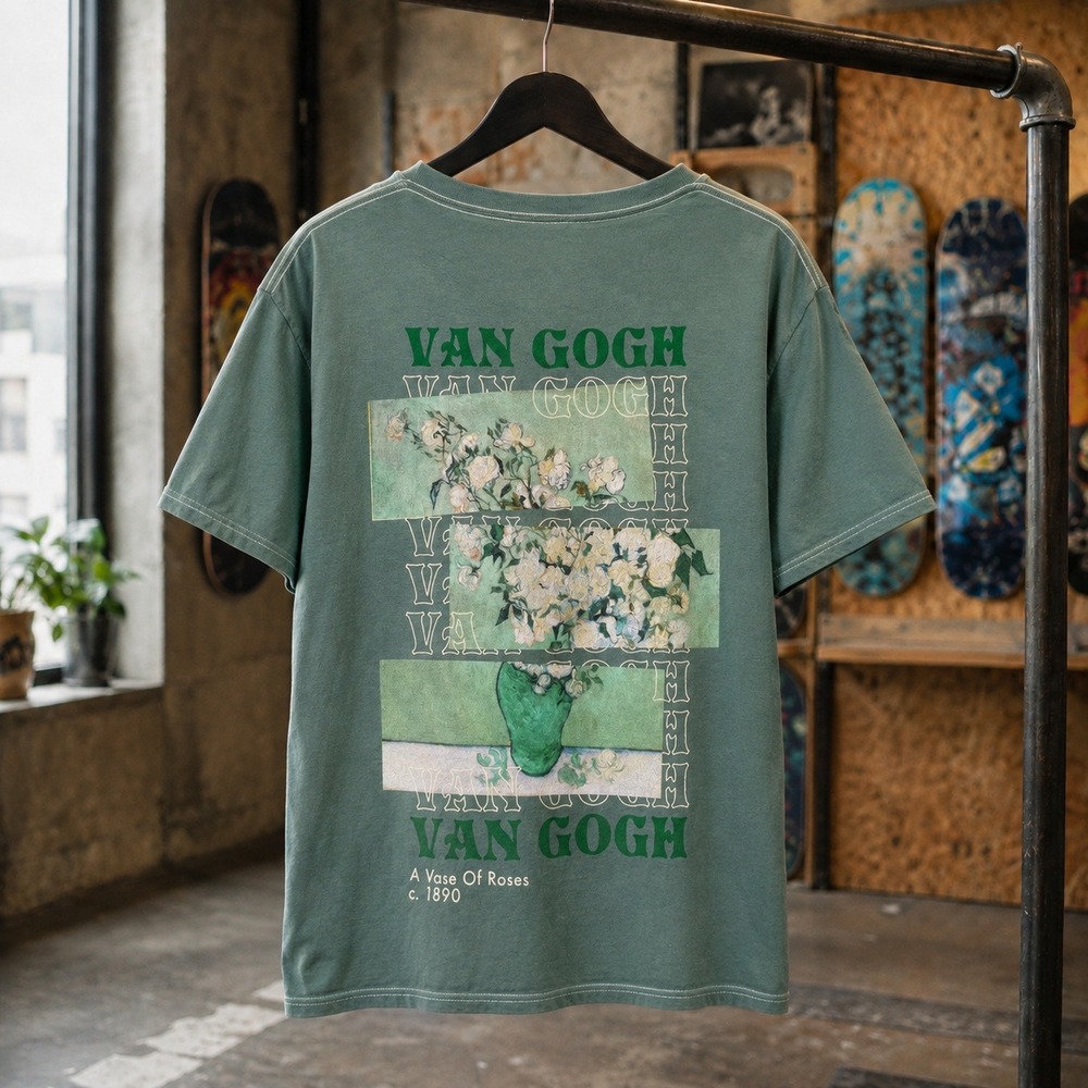 Van Gogh Graphic Tee Sage Green Mens Small Art T-Shirt Pierce Archive